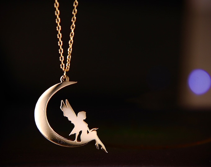 Moon Pixie Necklace Fairy on the Crescent Moon Stylish Moon Pendant Delicate Fashion Best Gift Mothers day special Gift for You gift for her