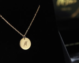 Sterling Silver Initial Necklace: Personalized Coin Pendant, Custom Jewelry Gift
