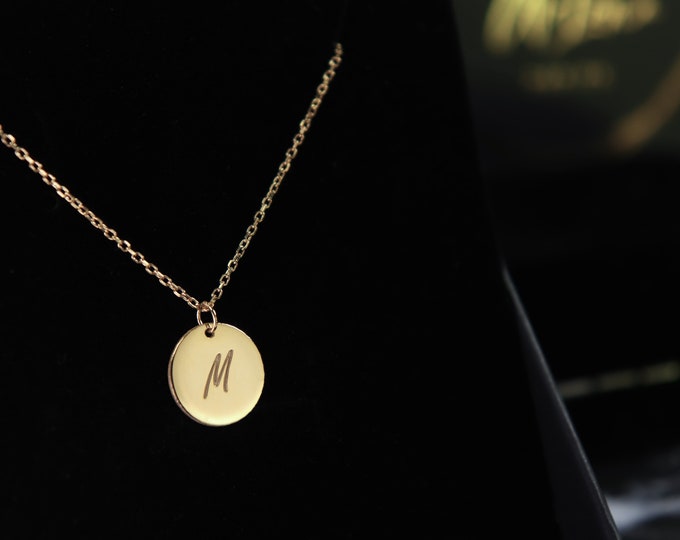 Circle Pendant Disk Initials Necklace 12mm Coin Shape Dainty Round Charm with Personalization with Initials Best Custom Jewelry Gift for her
