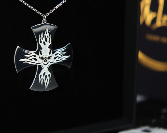Iron Cross Ghost Rider Necklace Riders Pride Charm Best gift for Motorcycle Rider German Cross Knights Cross Madal of Royalty Gift for Rider