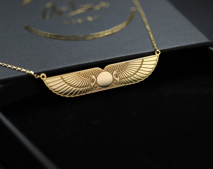 Winged Sun Necklace – Symbol of Light and Protection Spiritual and ancient gold necklace best gift for her