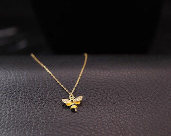 Gouden bijenketting met kristallen vleugels, emaille hommelhanger, sierlijke gouden ketting, natuursymbool sieraden