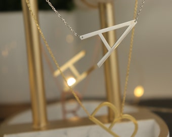 Dainty Initial Necklace: Sterling Silver Sideways Letter Pendant
