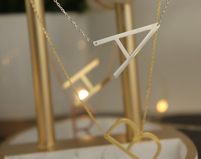 Big Letter Necklace Christmas Gift for Her Sideways Initial Necklace Custom Initial Personalized Initial Name Jewelry Monogram for mom's