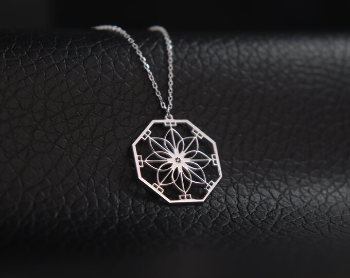 Mantra Necklace Elegance in Silver Spiritual Connection Pendant Geometrical Flora Beauty Spell Charm Necklace Special Mothers Day Gift