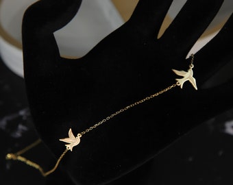 Sterling Silver Sparrow Necklace: Two Flying Bird Charms