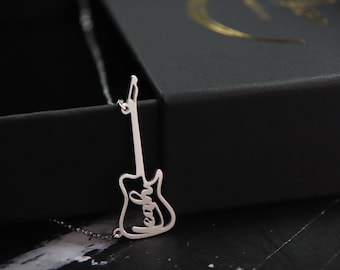 Personalized Guitar Necklace: 925K Sterling Silver Musician Gift