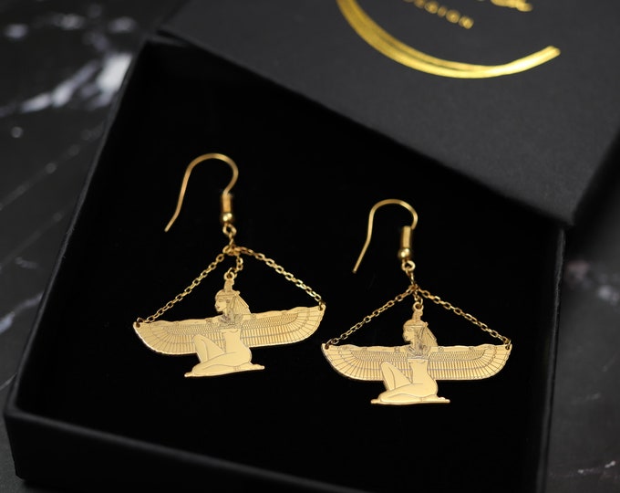 Maat The Goddess of truth Earrings silver Ma'at Earring symbol of balance and harmony Spiritual and ancient gold necklace best gift for her