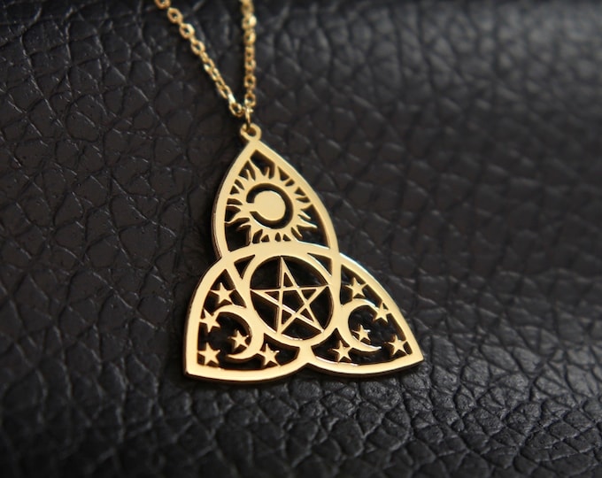 Triple Moon and Pentagram Necklace Elegance Spiritual Connection Pendant Spell Charm Necklace Moon Goddess Necklace Special Mothers Day Gift