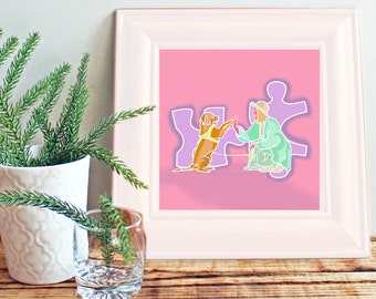 Impressão "Cachorro e Menina Cumprimentando com as Mãos" – Arte Pet para o Dia dos Namorados (Download Digital)