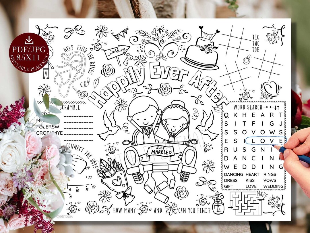 Wedding Placemat for Kids Coloring Page PRINTABLE - Etsy