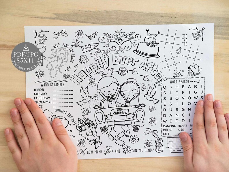 Wedding Placemat for Kids Coloring Page PRINTABLE Etsy