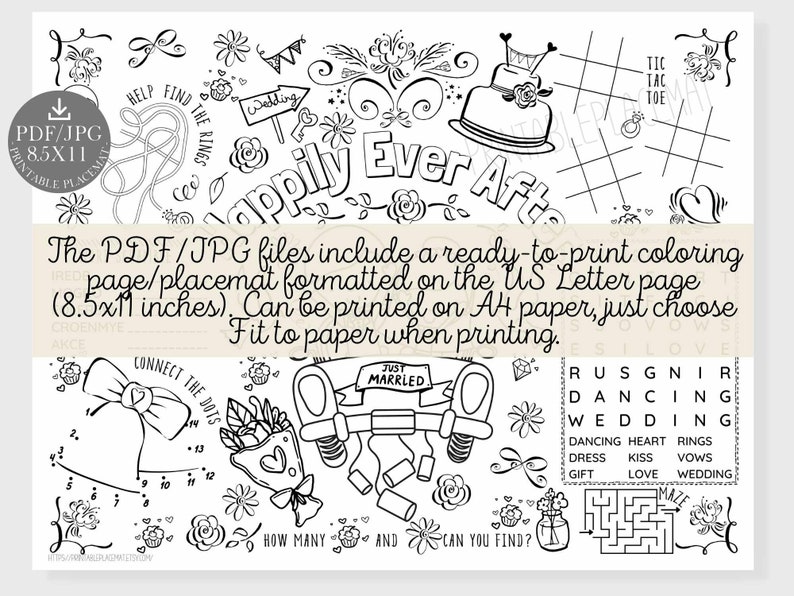 Wedding Placemat for Kids Coloring Page PRINTABLE Etsy