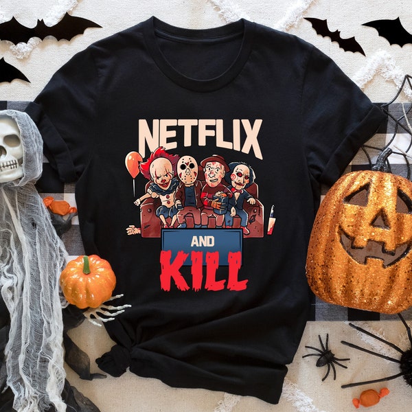 Chemise Netflix And Kill, chemises d'Halloween, chemise fantasmagorique, chemise drôle d'Halloween, t-shirts cadeaux d'Halloween, chemises sarcastiques, chemise Boo Crew