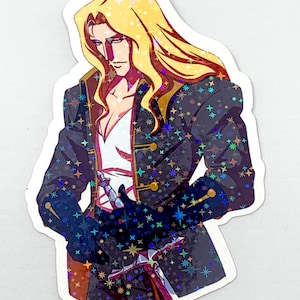 Castlevania - Alucard fanart Pegatina de vinilo holográfica - resistente al agua con diseños de brillantina.