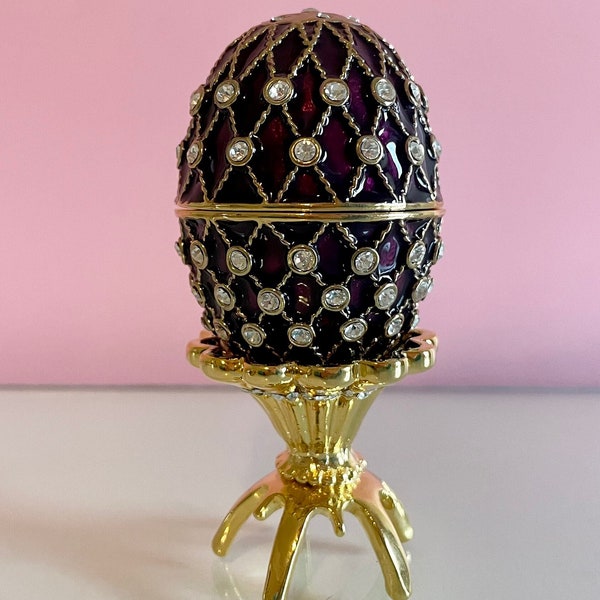 Purple Enamel Egg; Decorative Enamel Egg; Purple & Gold Enamel Egg; Vintage Easter Gift