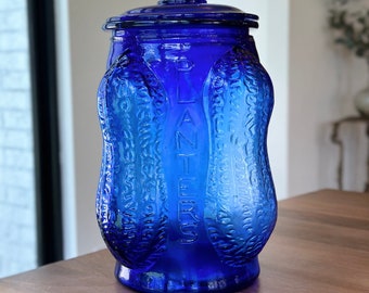 Large Cobalt Blue Planters Peanut Jar; Mr. Peanut Jar