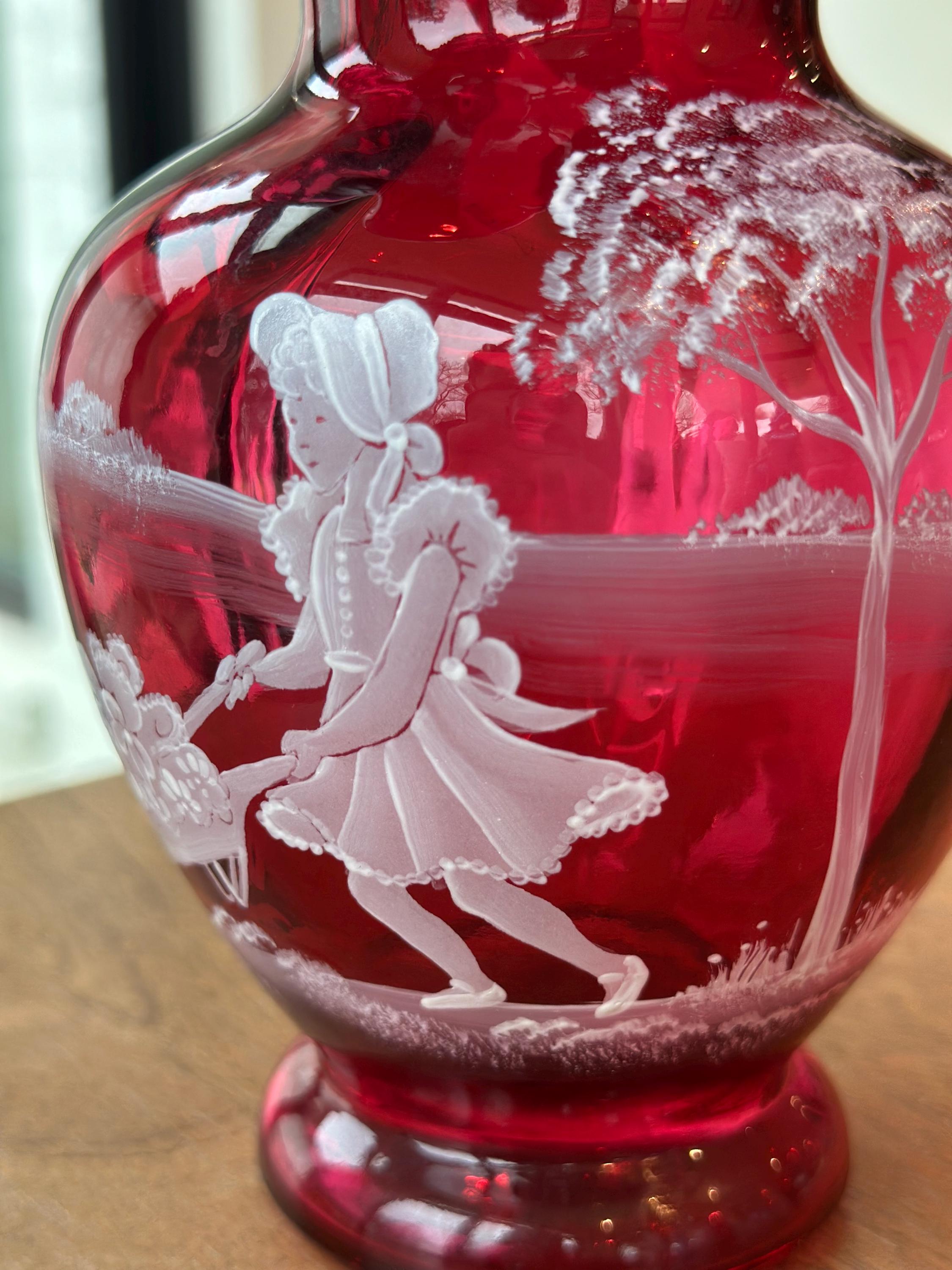 Signed Fenton Mary Gregory Cranberry Vase - Etsy