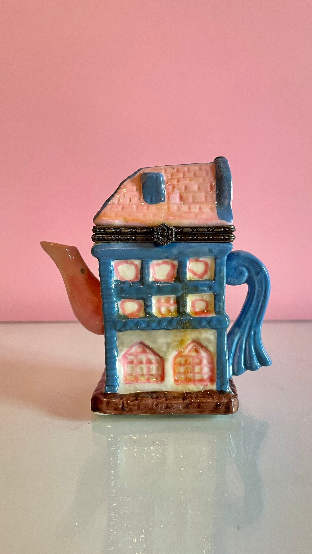 Pink Teapot House Trinket Box Teapot Trinket Box Vintage Etsy