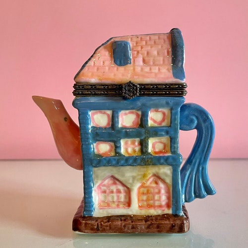 Pink Teapot House Trinket Box Teapot Trinket Box Vintage Etsy