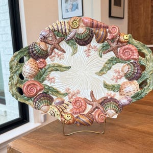 Fitz & Floyd Oceana Platter 18”; Multicolor Shells Beach House Dinnerware