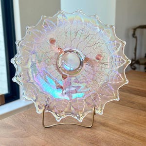 Fenton Art Glass Cake Plate Leaf Tiers 13” with Twig Feet; Fenton Cake Plate Opalescent Pink