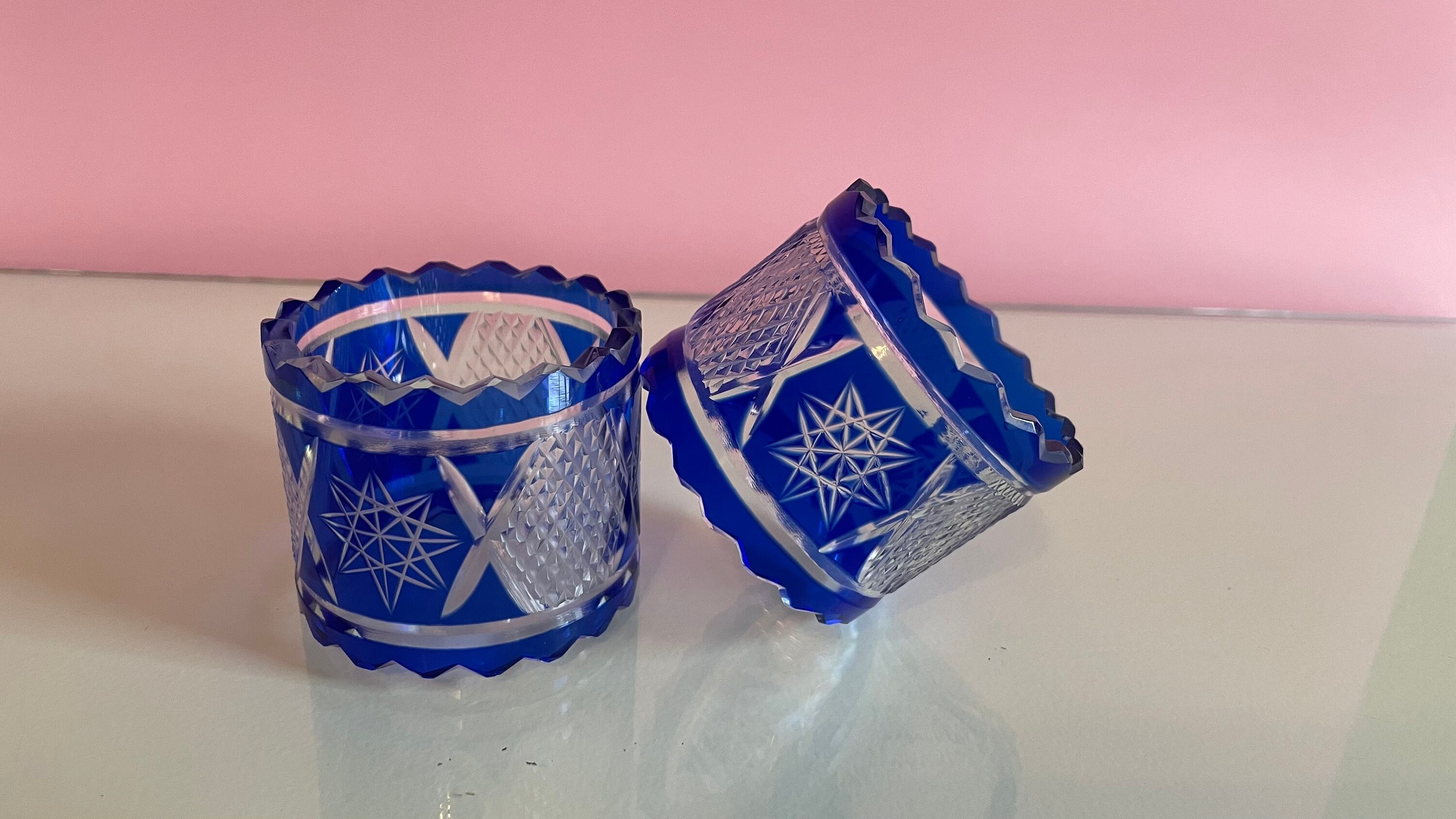Set Vintage Glass Napkin Rings set of 4 in BLUE Glass Etsy