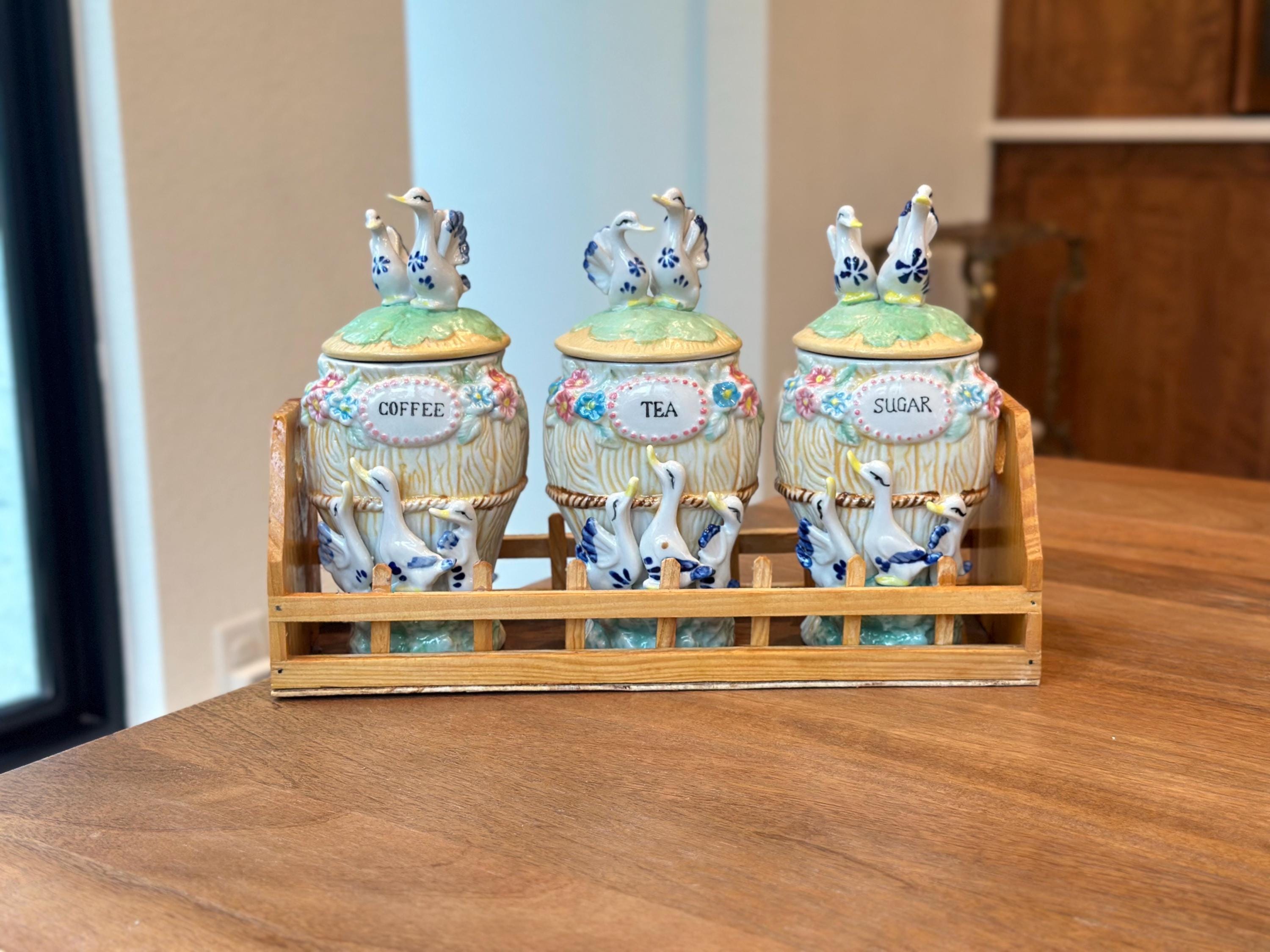 カナダ製　アンティークキャニスター3個セット　ハンドペイント　アヒル カナダ製 アンティークキャニスター3個セット ハンドペイント アヒル