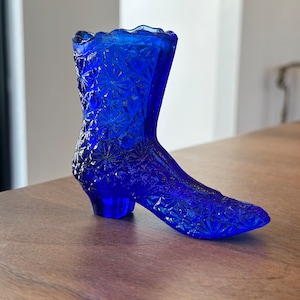 Vintage Cobalt Blue Glass Shoe Boot High Top