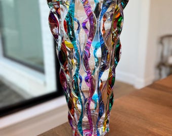 Venetian Murano Ribbon Glass Vase 12”