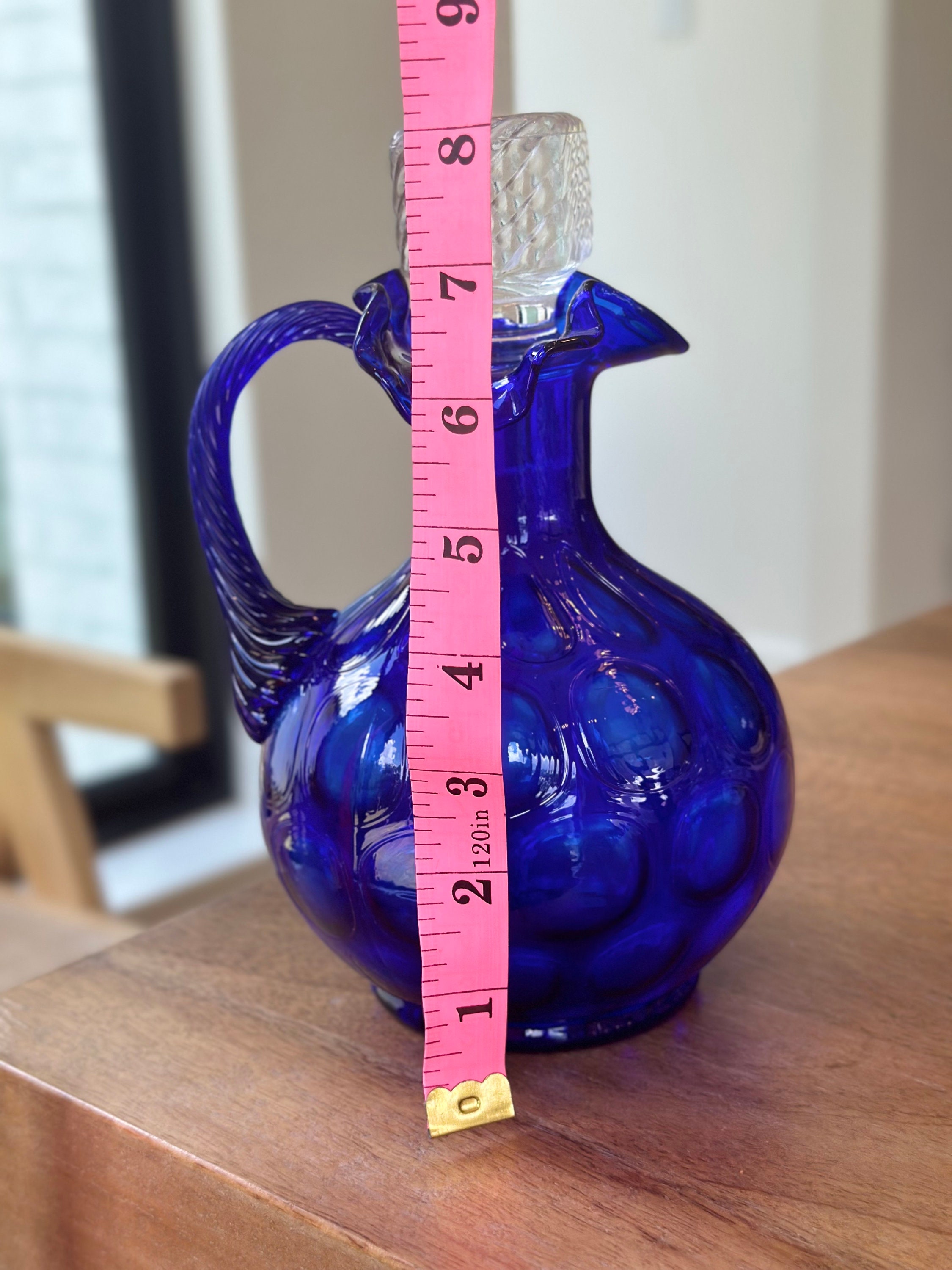 Vintage Fenton Cobalt Blue Coin Dot Ruffled Edge Pitcher With Stopper ...