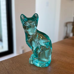 Fenton Aqua Glass Katze; Briefbeschwerer; Vintage Fenton Glas Kätzchen