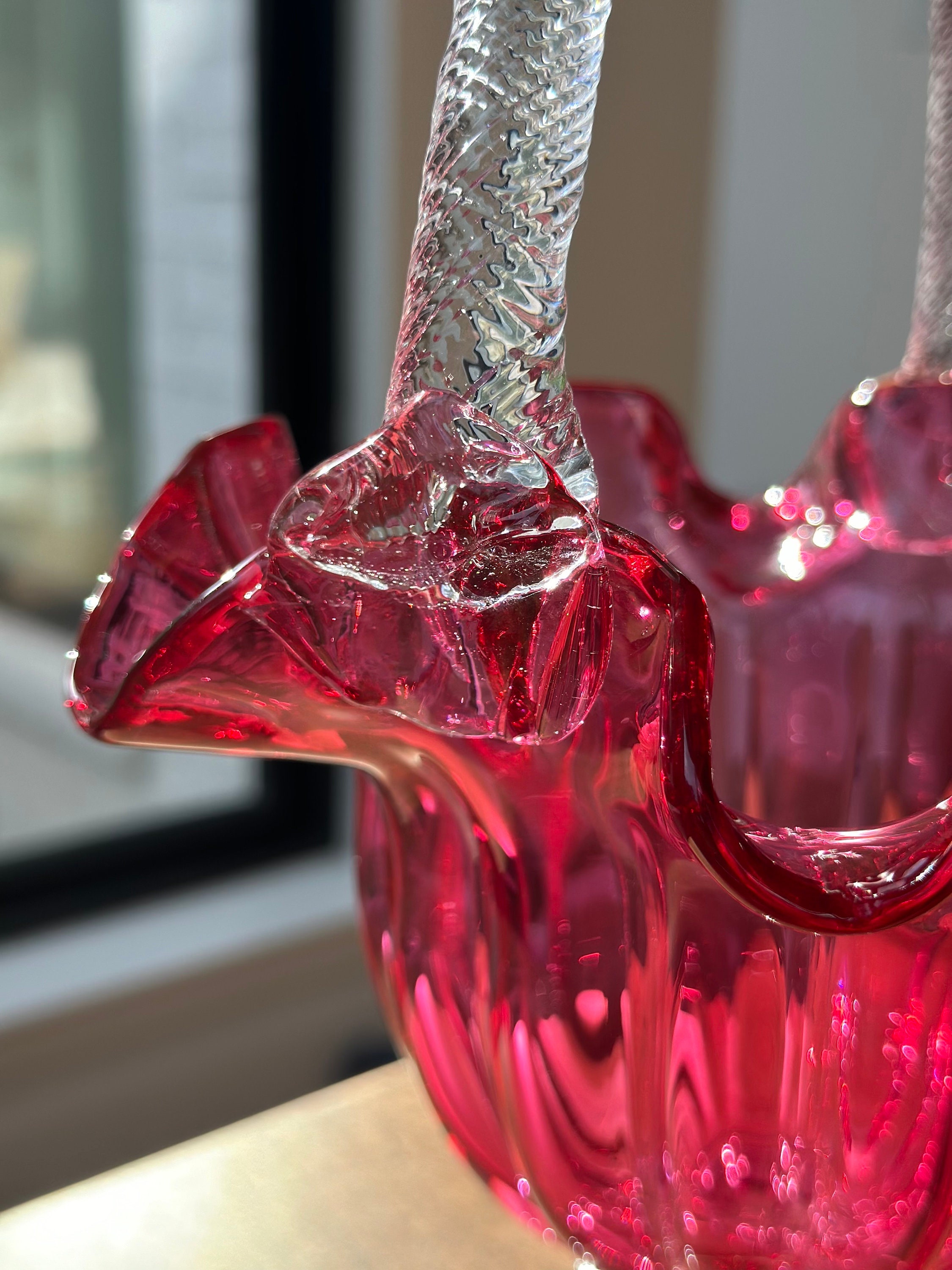 ウェディングバスケット アンティーク クランベリーグラス 仏蘭西 1900