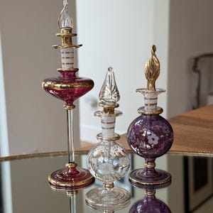 Egyptian Glass Perfume Bottles; Purple Perfume Bottle; Red Perfume Bottle
