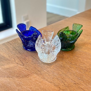 Vintage Glass Bird Salt Cellar; Green or Blue Bird Salt Cellar