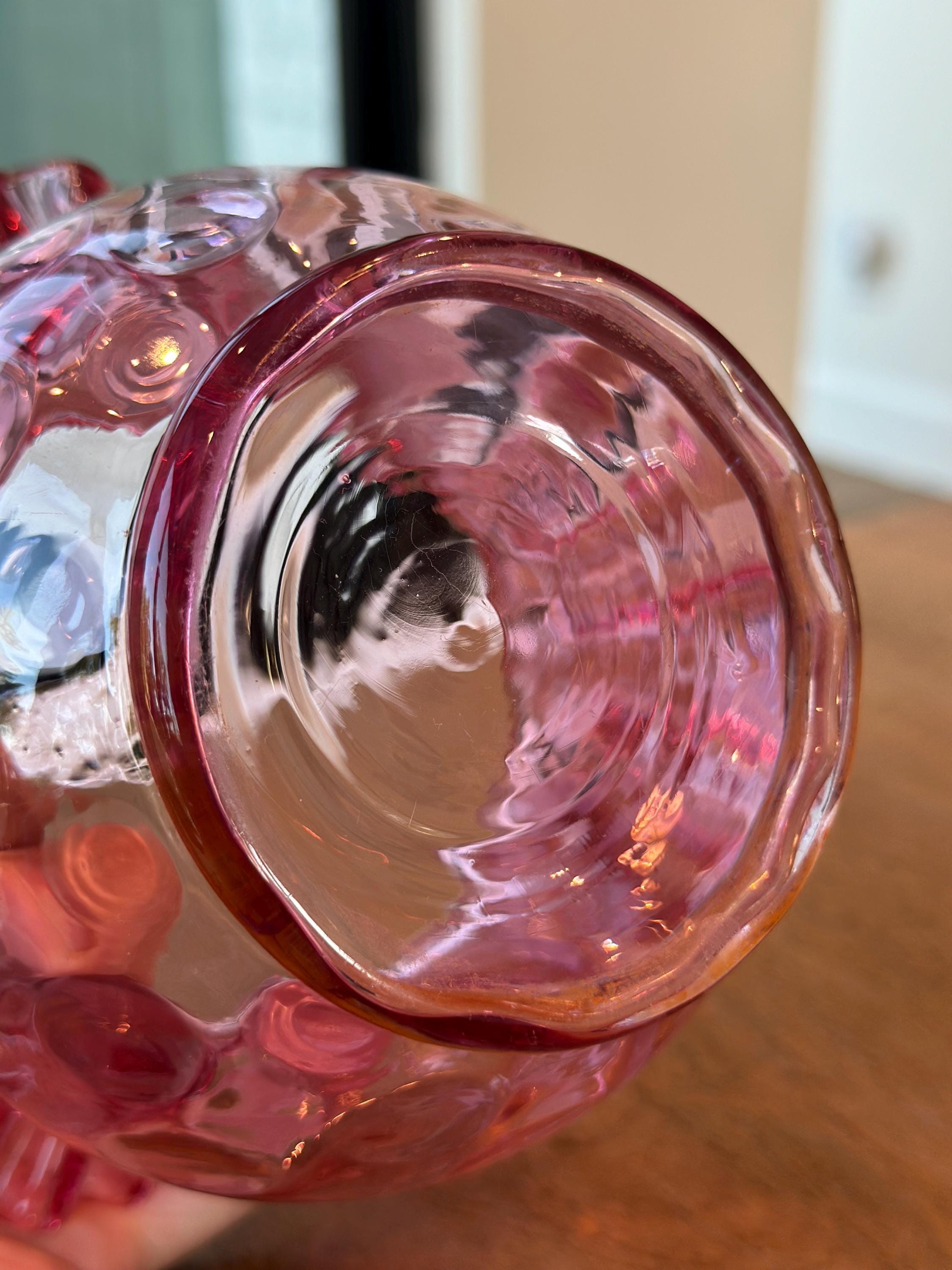 ヴィンテージ フェントン 花瓶 コイン ドット クランベリー ガラス