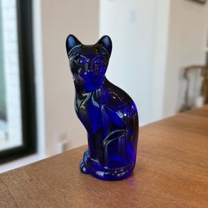 Fenton Kobaltblaue Glaskatze; Briefbeschwerer; Vintage Fenton Glas Kätzchen