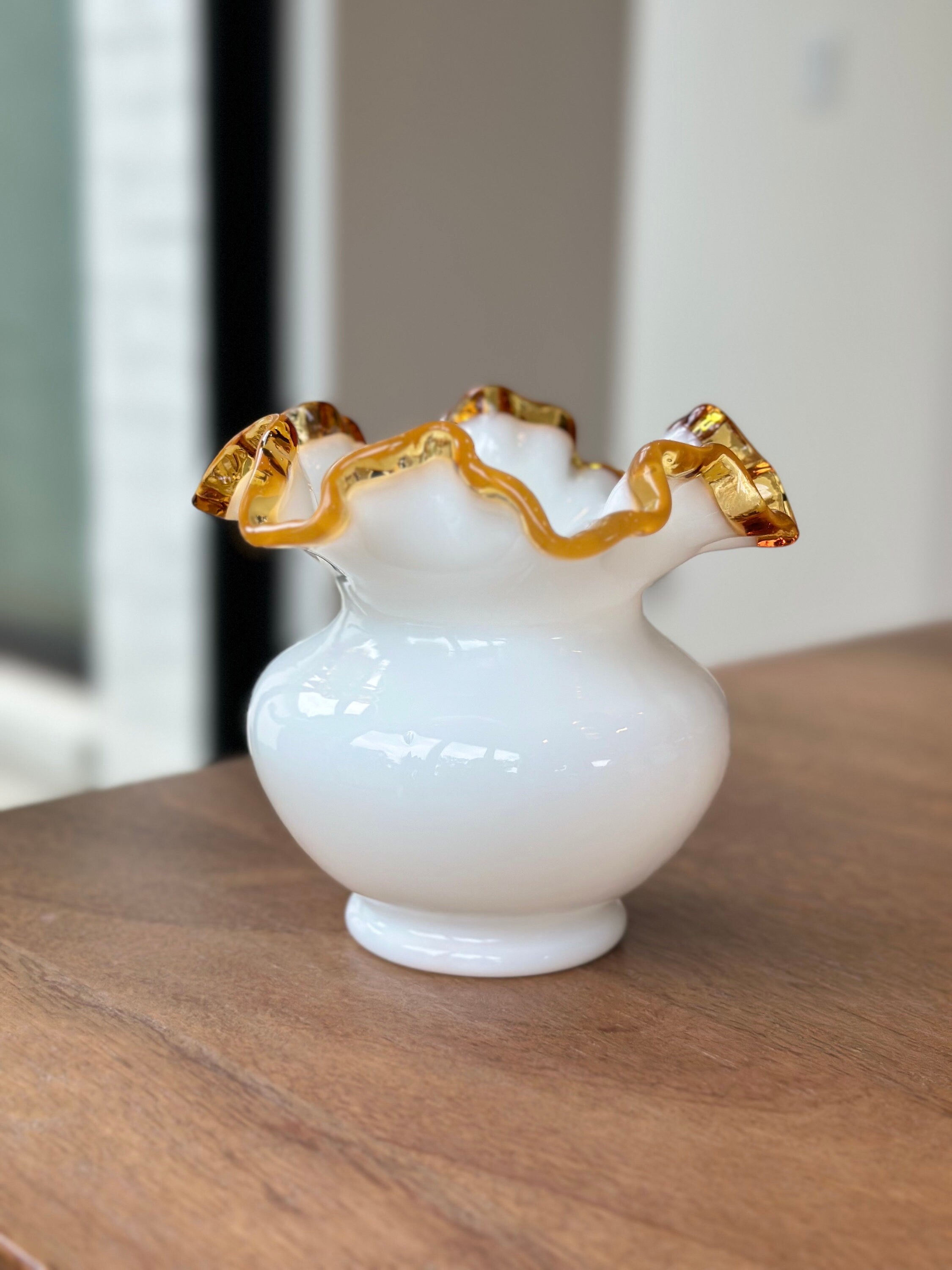 Fenton Gold Crest Milk Glass Ruffled Edge Vase - Etsy