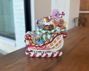 Vintage Fitz and Floyd Porcelain Trinket Bowl: Holiday Fruit Jar