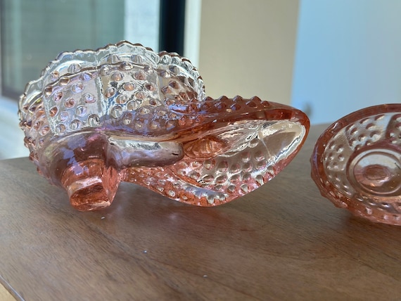 Vintage Victorian Shoe Pink Glass Hobnail Candy Dish With Lid - Etsy