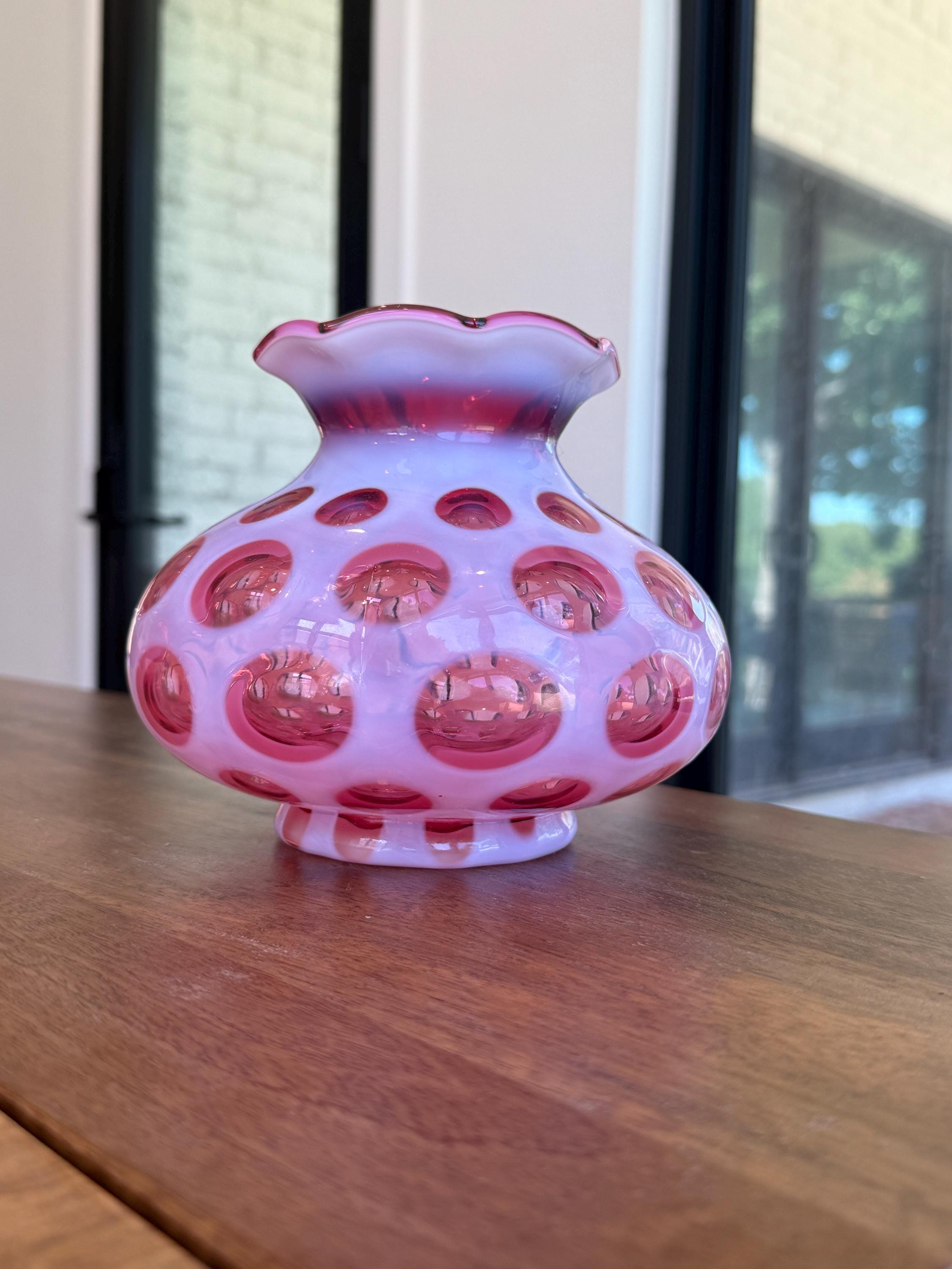 Fenton Cranberry Opalescent Coin Dot Vase - Etsy
