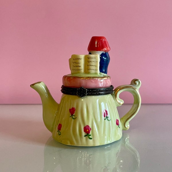 Coffee & Teapot Trinket Box; Coffee Trinket Box; Vintage Trinket Box; Porcelain Hinged Trinket Box