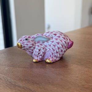 Pink Herend Rabbit Figure; Raspberry Herend Bunny First Edition Handpainted in Hungary