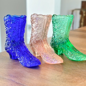 Set of 3 Vintage Glass Shoe Boot High Top
