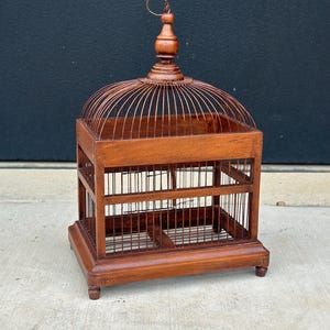 Vintage Holz Vogelkäfig Rechteck mit Kuppel; Antiker hölzerner Vogelkäfig; Antiker Vogelkäfig