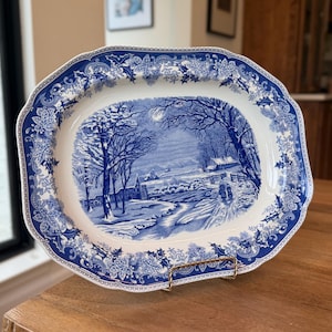 Spode Winter’s Eve White & Blue Platter Scalloped Edge (England) 14”