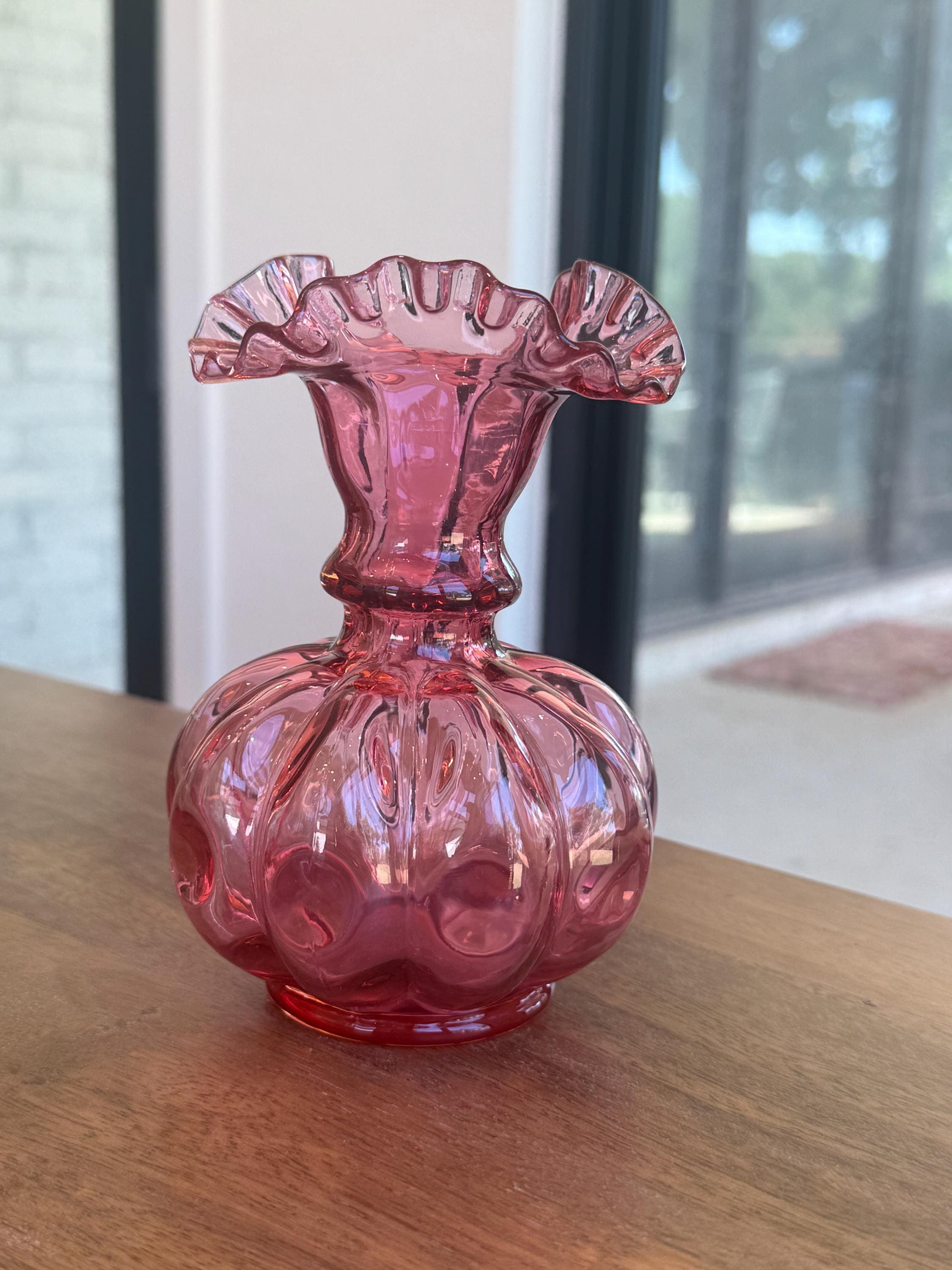 Fenton Pink Ruffle Vase and Pitcher - Etsy