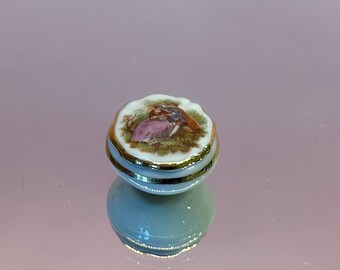 French Limoges Trinket Box with Lid; Hand Painted Porcelain Trinket Box