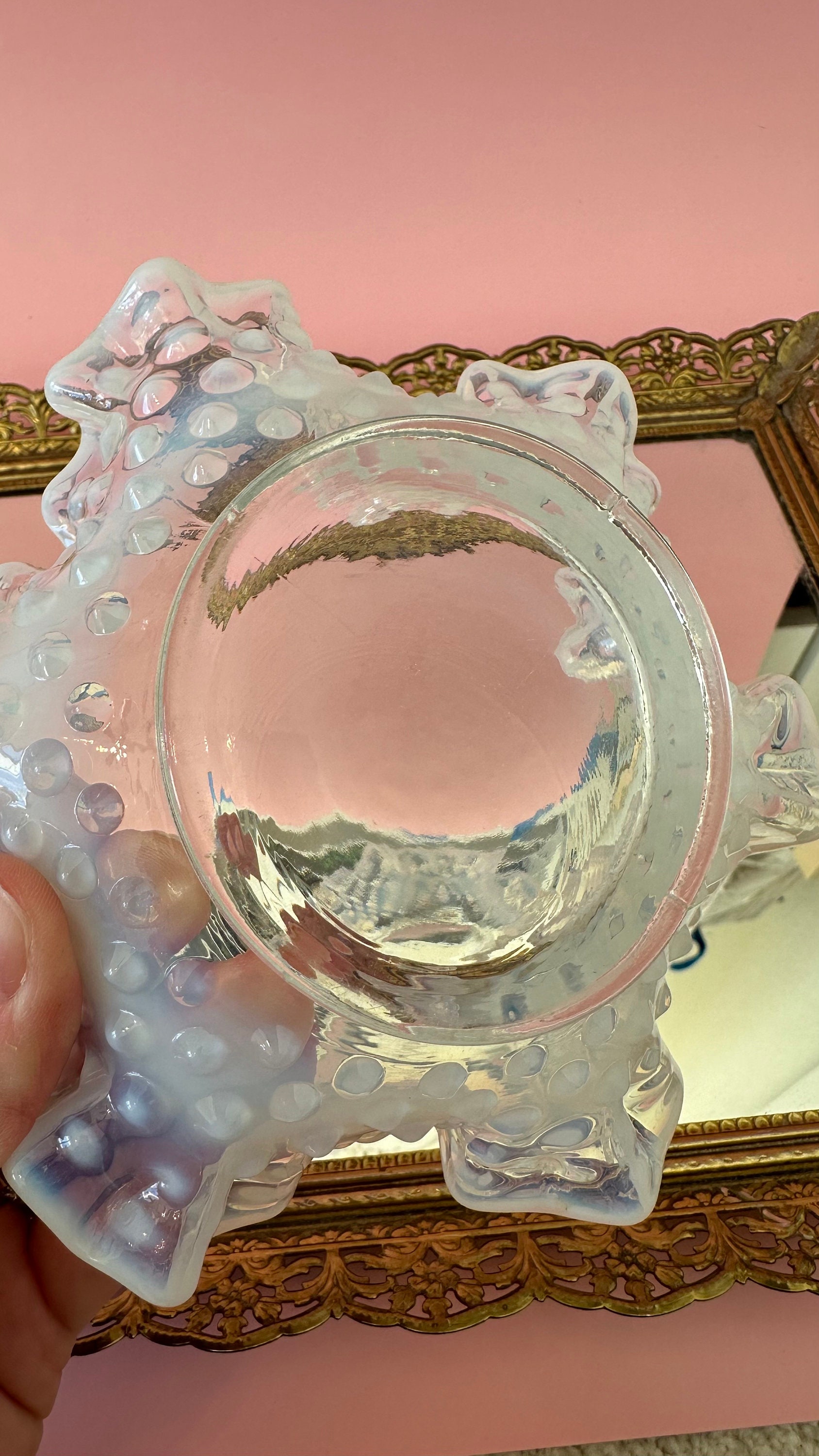 Fenton White Opalescent Hobnail Glass Ruffled Edge Vintage 6" Candy ...