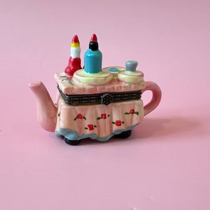 Pudełko na drobiazgi w kształcie wózka herbacianego; Pudełko na drobiazgi deserowe; Pudełko na drobiazgi vintage; Porcelanowe pudełko na drobiazgi z zawiasami